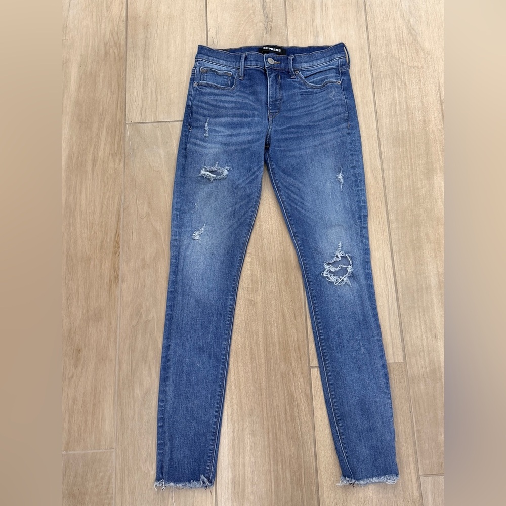Express Blue Distressed Women Jeans Jeggings